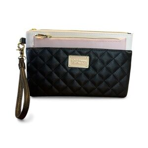 Betsey Johnson Quilted Colorblock Wristlet Clutch Black Blush